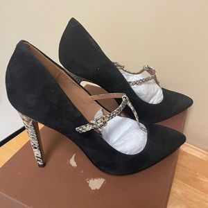 Coach Fulton Heels. suede Mary Jane style pumps with lizard accent/heel.
